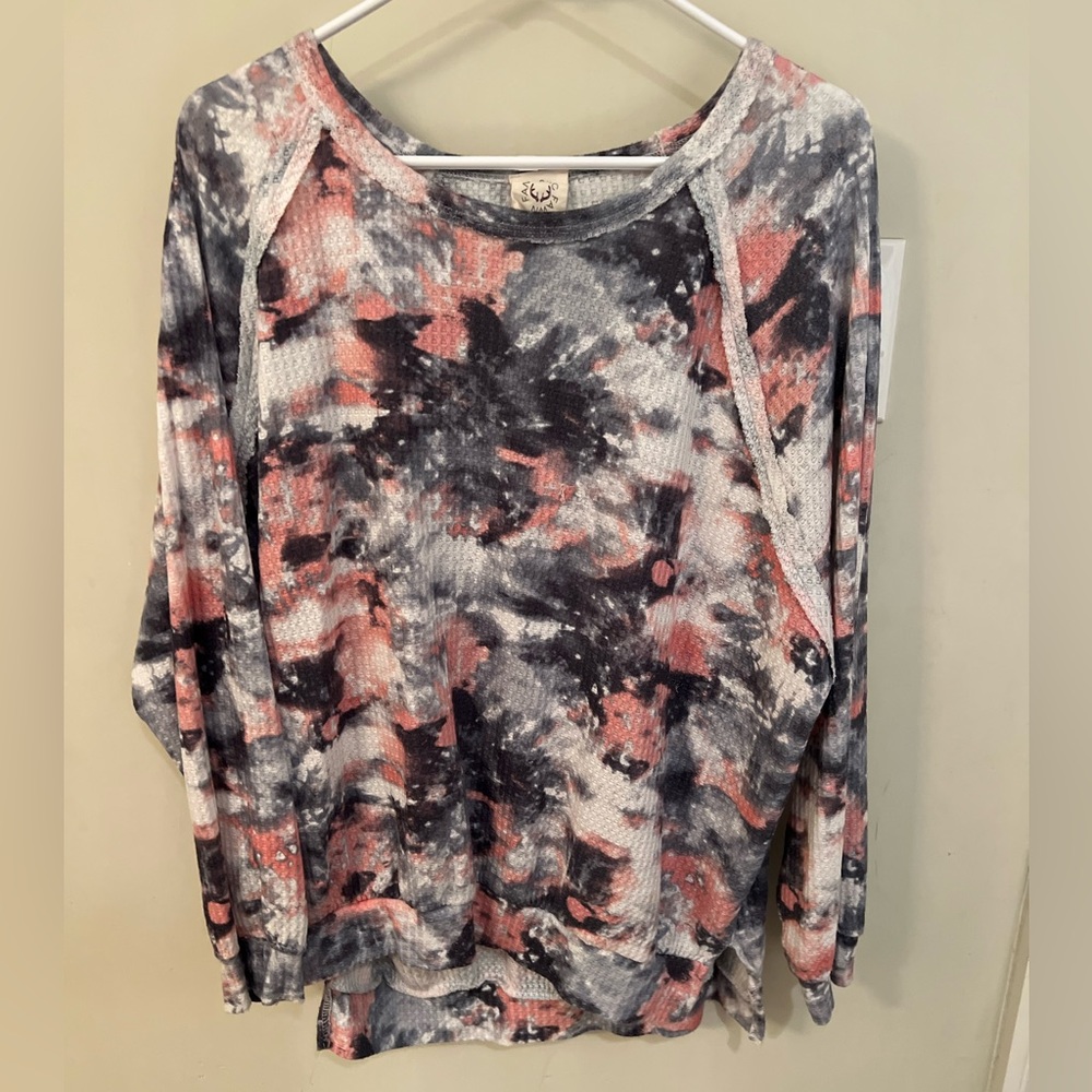 Long sleeve tie dye waffle knit top. Small (very big small)